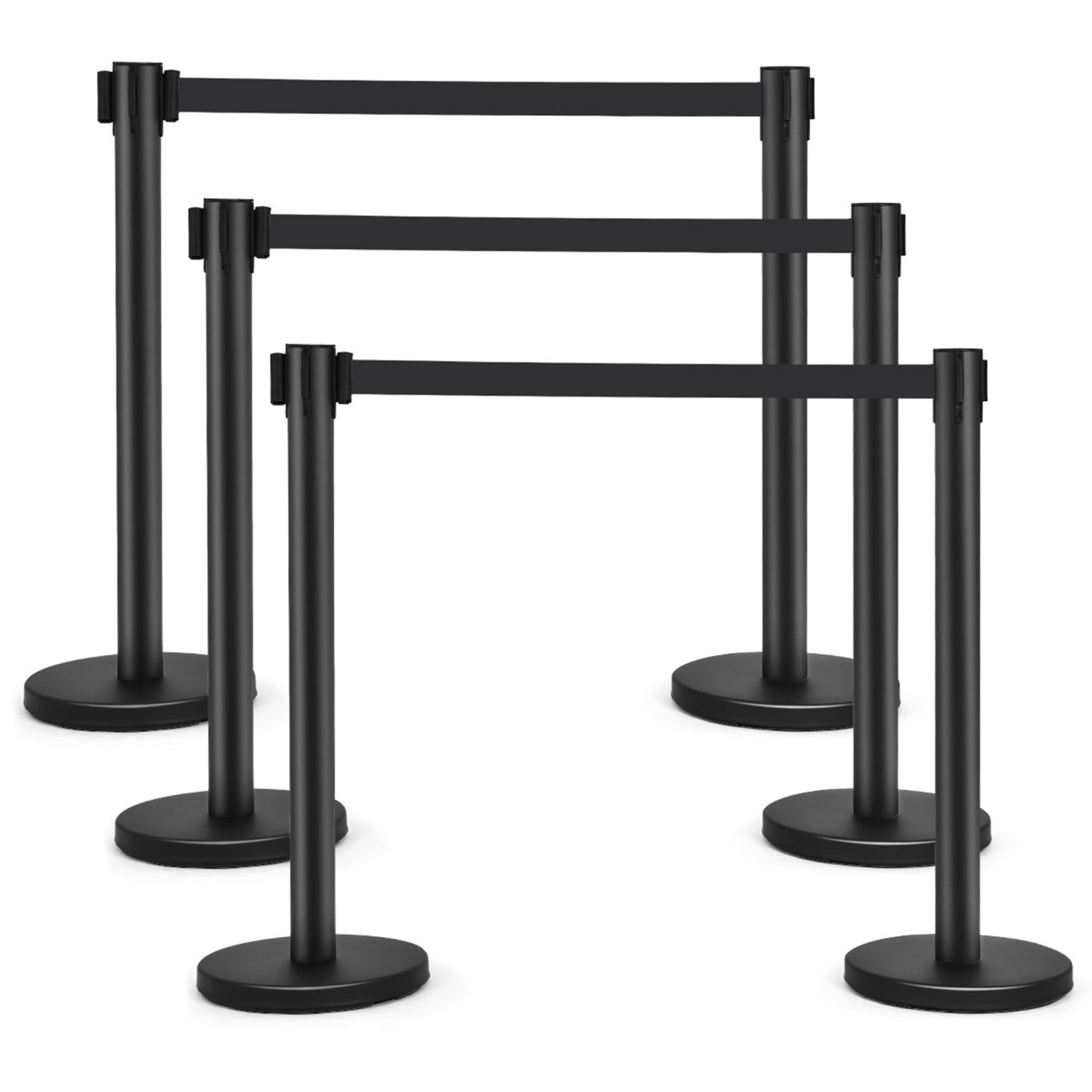 Costway 6Pcs Black Stanchion Posts Queue Pole Retractable Belt Crowd Control Barrier