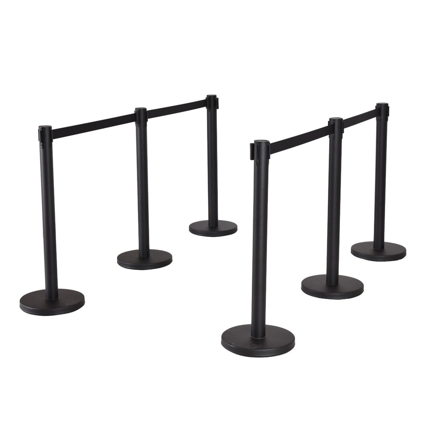 Costway 6Pcs Black Stanchion Posts Queue Pole Retractable Belt Crowd Control Barrier