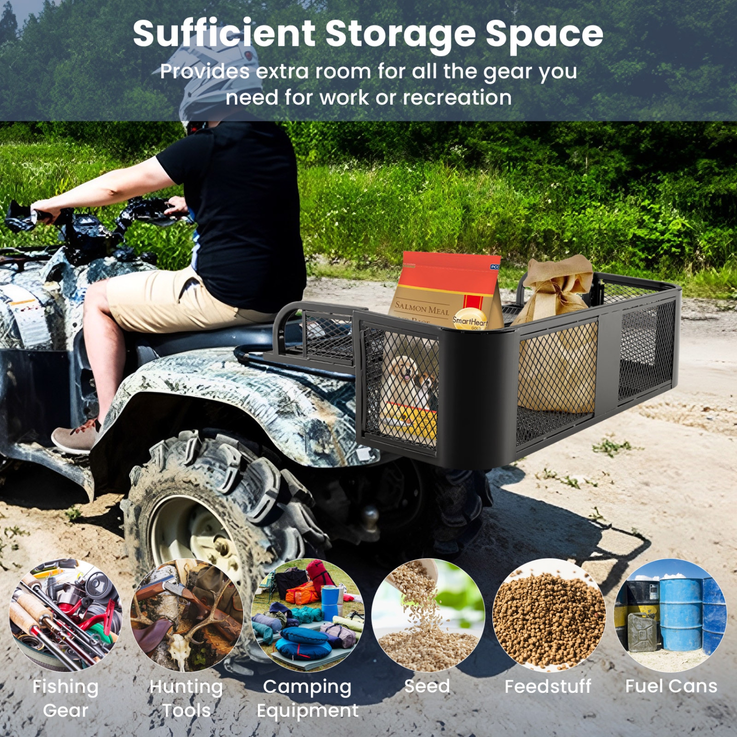 Costway ATV UTV Universal Rear Drop Basket Rack Steel Cargo Hunting