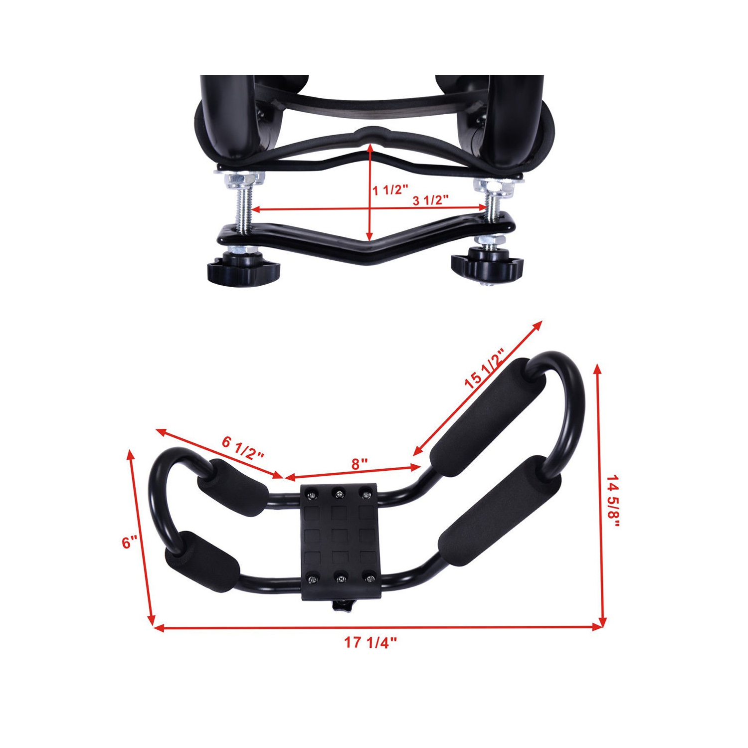 COSTWAY Lot de 4 Support de Kayak Barres de Toit de Voiture pour Kayaks Transport en Sécurité en Forme de U Anti-Friction pour Voyager 36 x 20 x 15