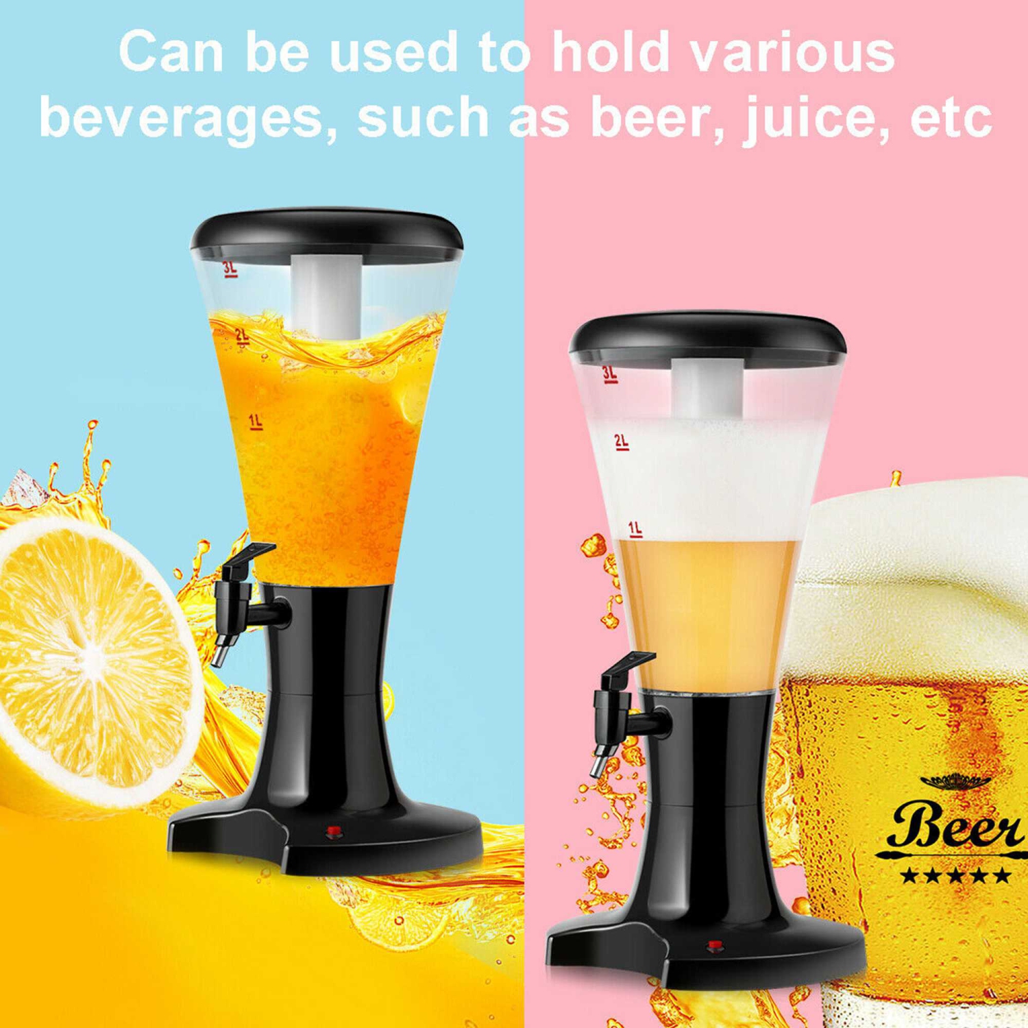 Costway Set of 2 Cold Draft Beer Tower Dispenser 3L Plastic w/LED Lights New