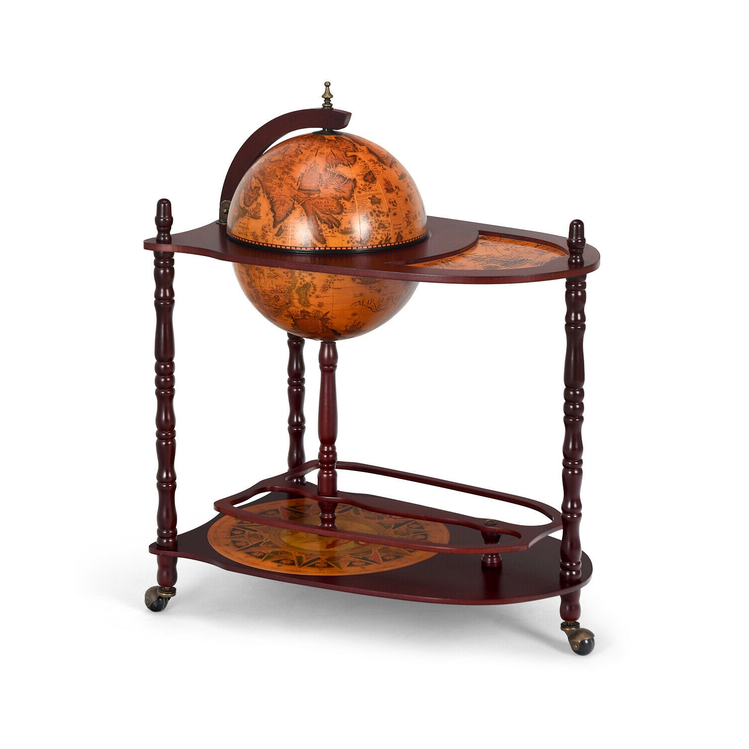 Costway Wood Globe Wine Bar Stand 34'' H 16th Century Italian Rack Liquor Bottle Shelf