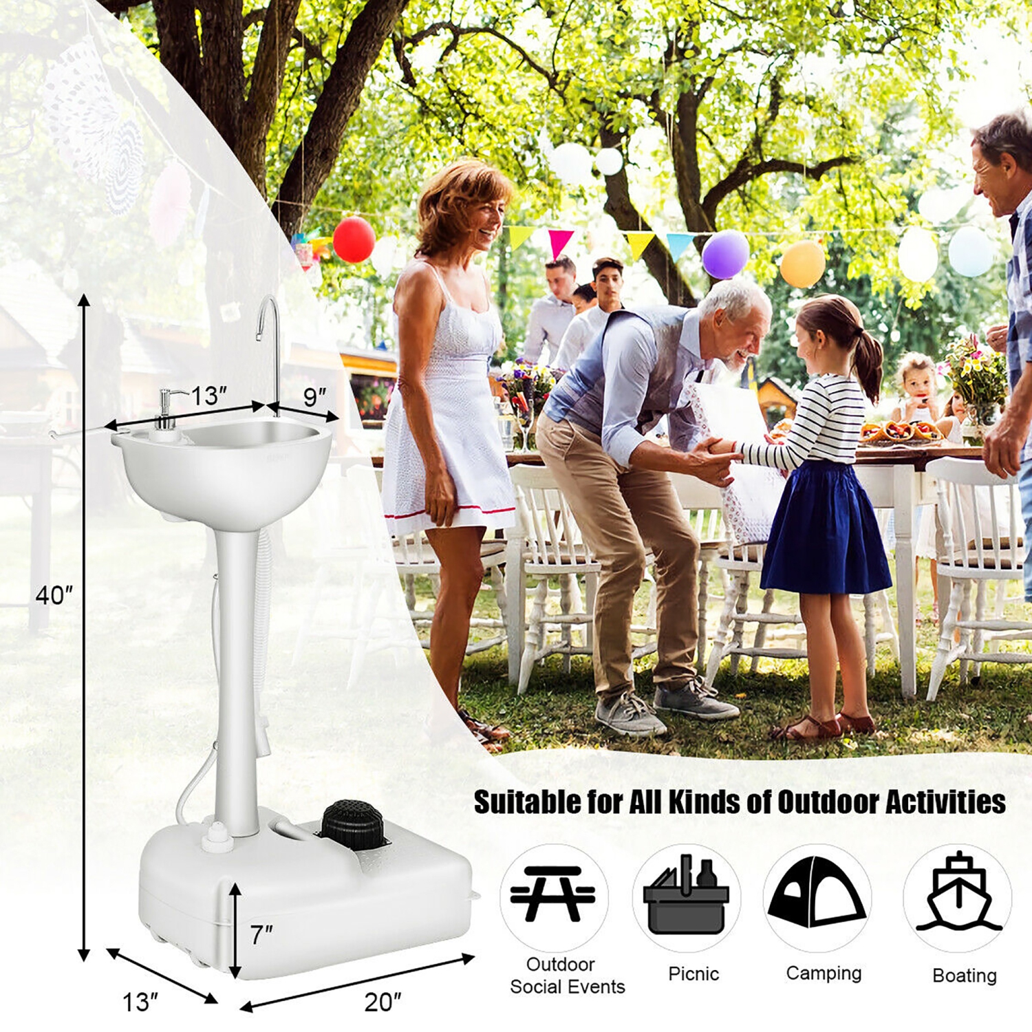 Costway 5 Gallon Portable Wash Sink Hand Wash Basin Stand