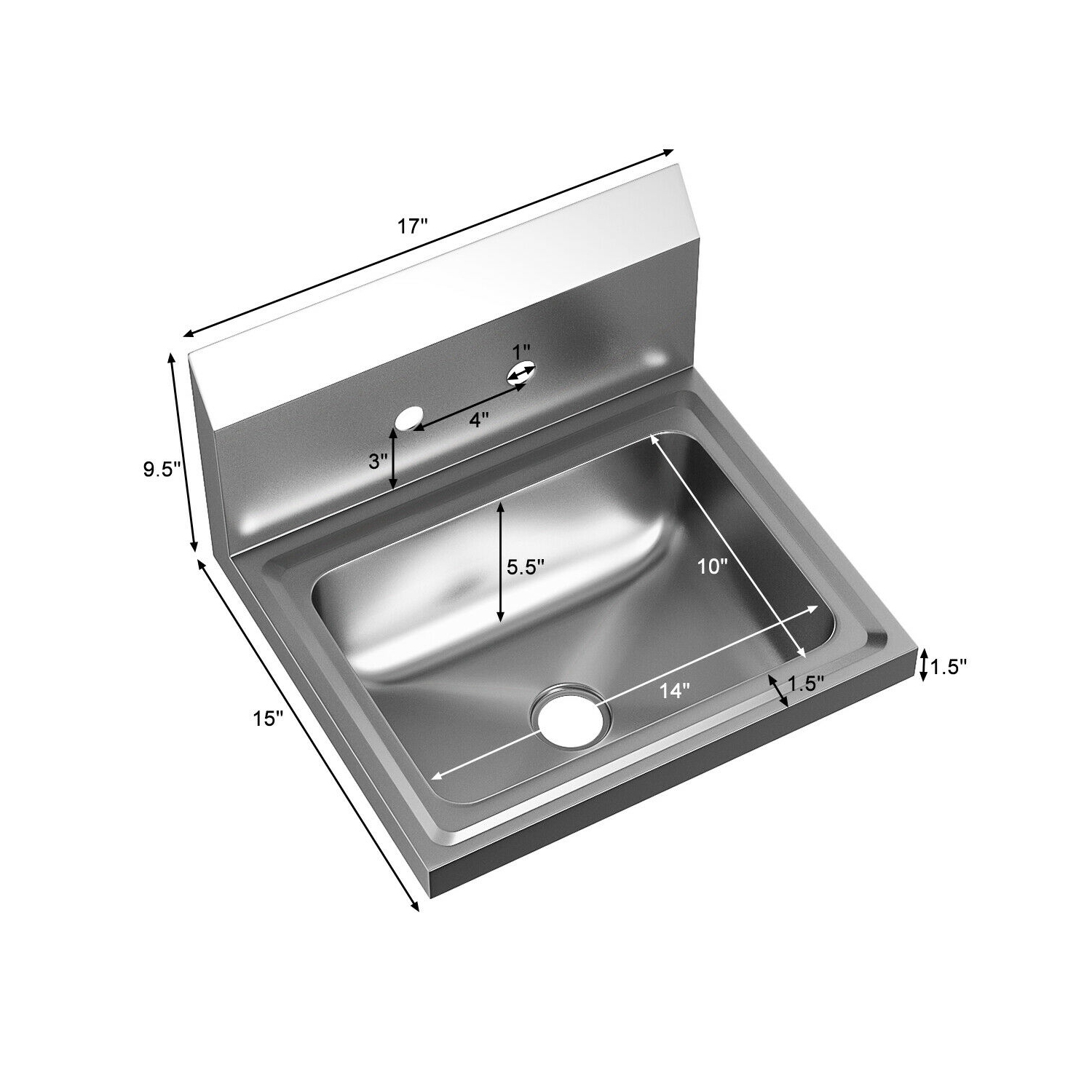 Costway Commercial Stainless Steel Wall Mount Hand Washing Wash Sink Basin with Faucet