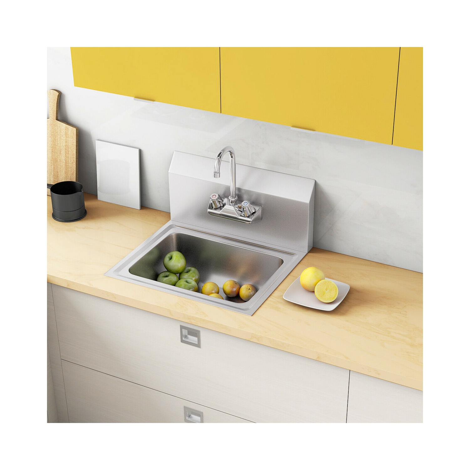 Costway Commercial Stainless Steel Wall Mount Hand Washing Wash Sink Basin with Faucet