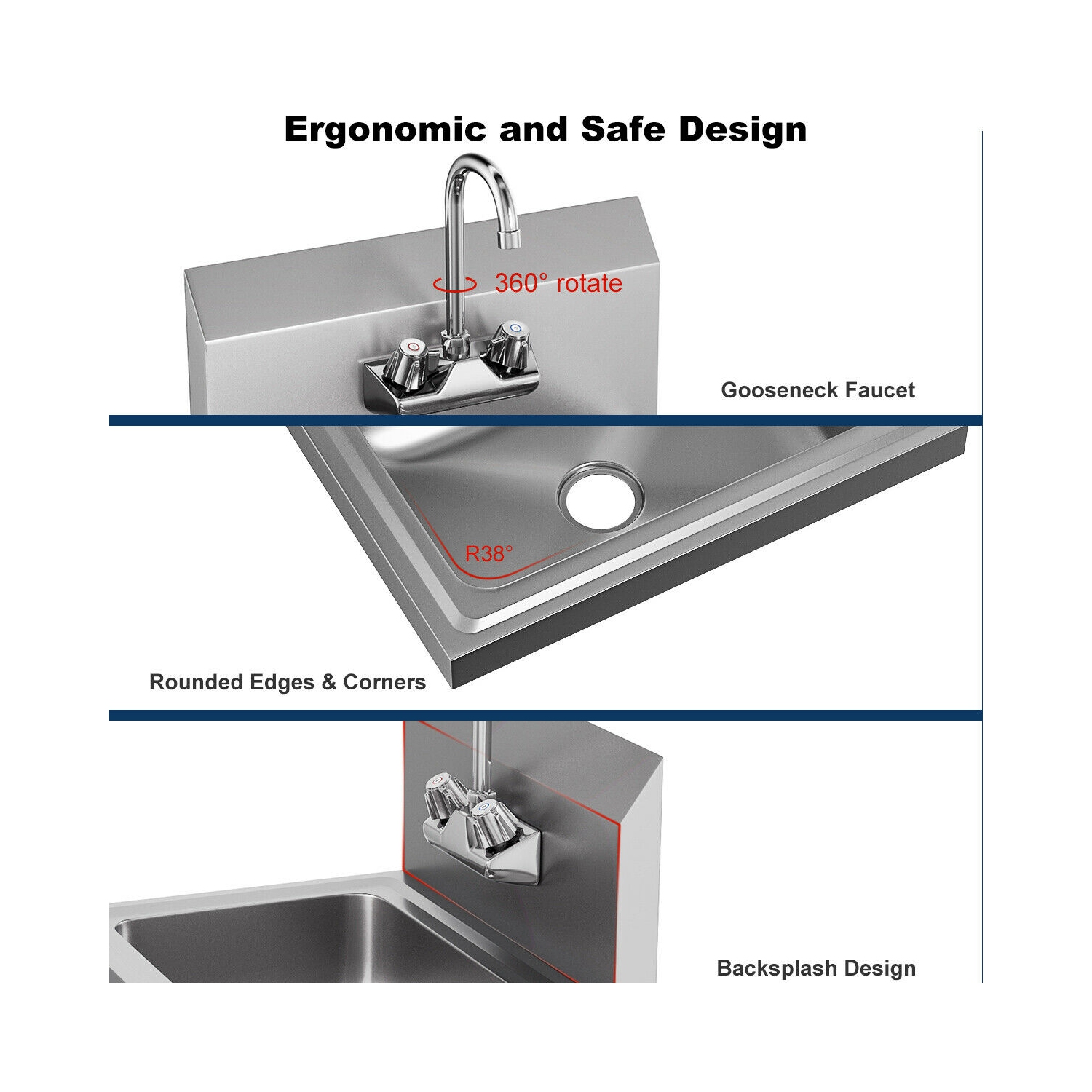 Costway Commercial Stainless Steel Wall Mount Hand Washing Wash Sink Basin with Faucet