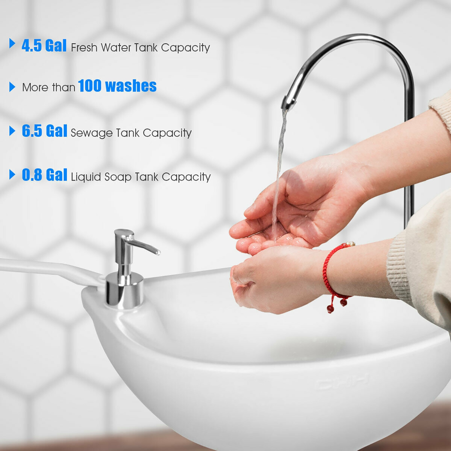 Costway Portable Wash Sink Camping Hand Wash Station Basin Stand w/ 4.5 Gallon Tank