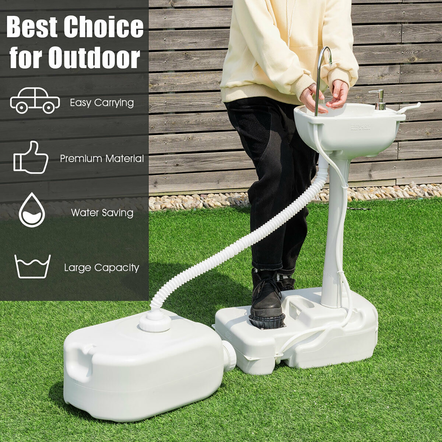 Costway Portable Wash Sink Camping Hand Wash Station Basin Stand w/ 4.5 Gallon Tank