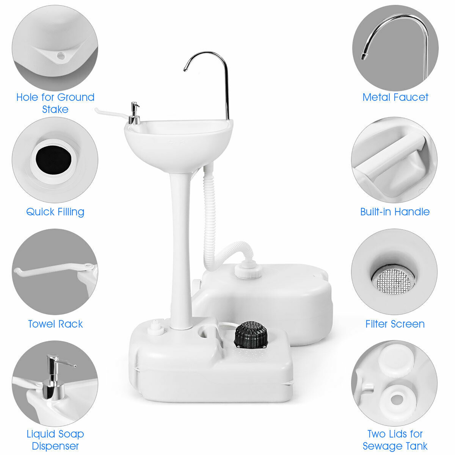 Costway Portable Wash Sink Camping Hand Wash Station Basin Stand w/ 4.5 Gallon Tank