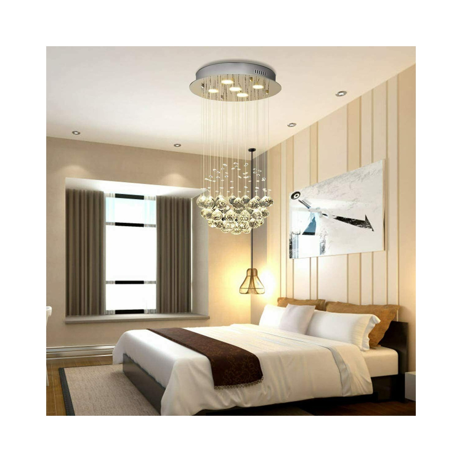 Costway Crystal Chandelier Flush Mount Modern Pendant Lamp w/ Shiny Crystal Balls