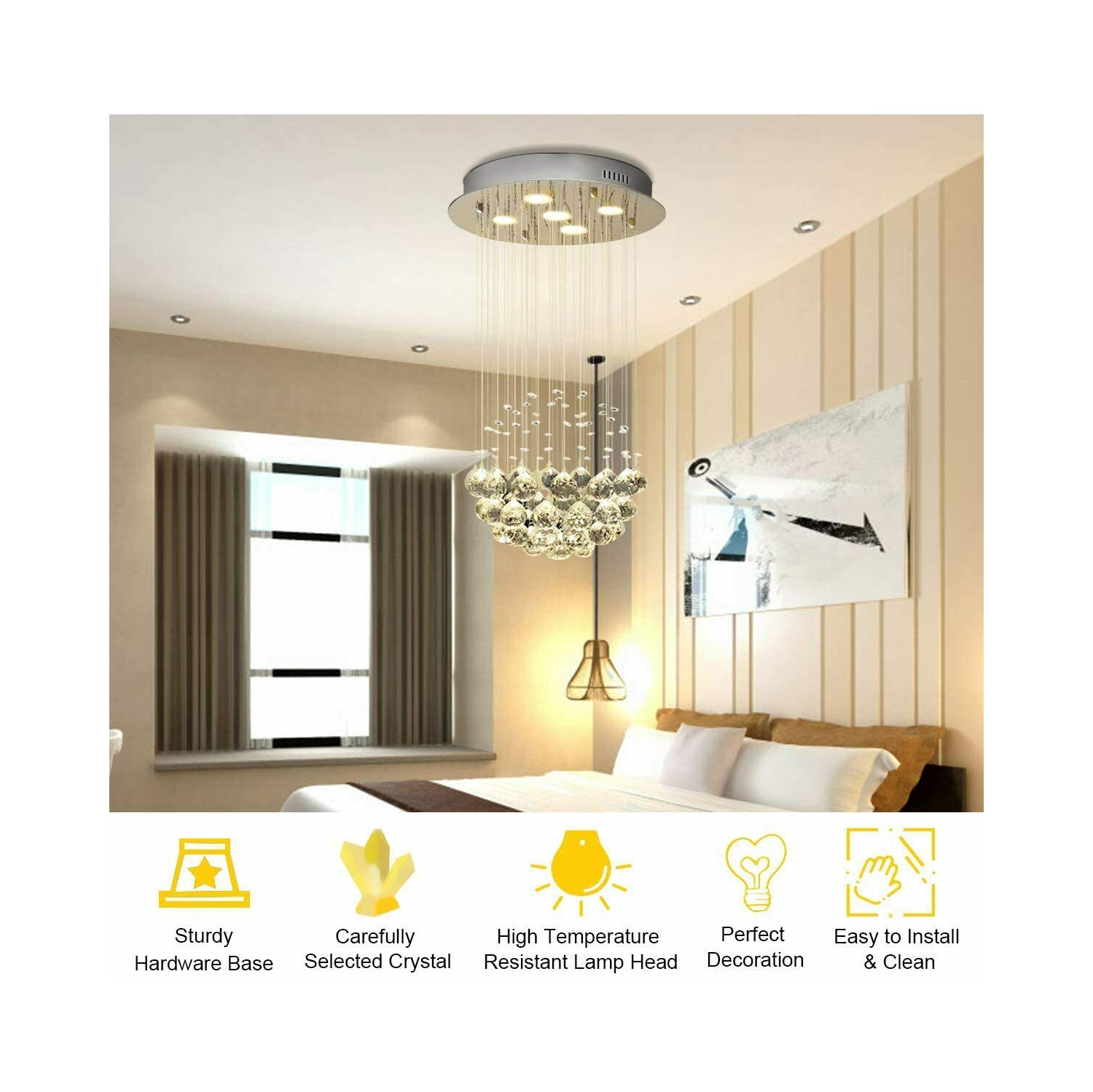 Costway Crystal Chandelier Flush Mount Modern Pendant Lamp w/ Shiny Crystal Balls