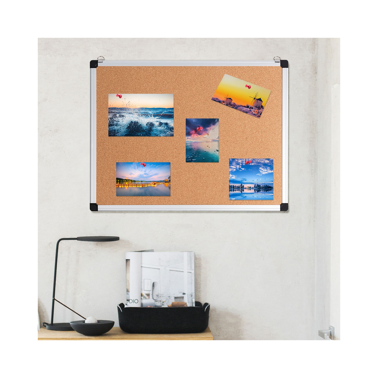 Ensemble de 3 tableaux d’affichage en liège 24 x 18 po de Costway avec cadre en aluminium