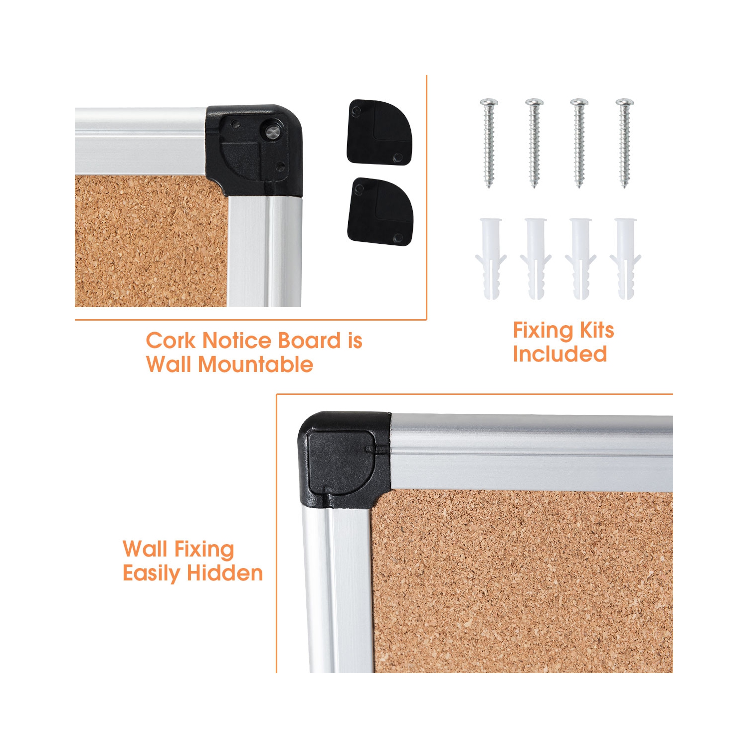 Ensemble de 3 tableaux d’affichage en liège 24 x 18 po de Costway avec cadre en aluminium