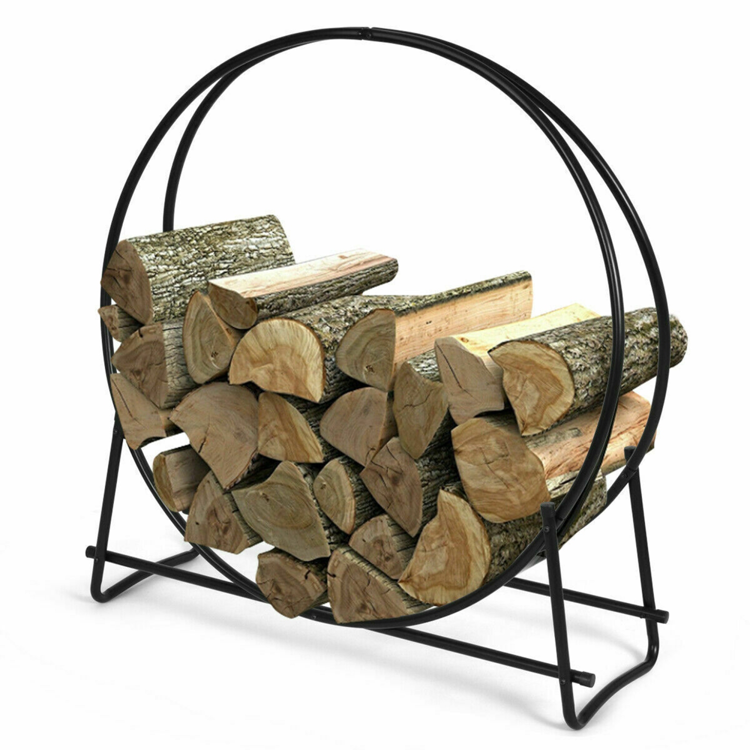 Gymax 40'' Steel Tubular Log Hoop Round Firewood Storage Holder Rack