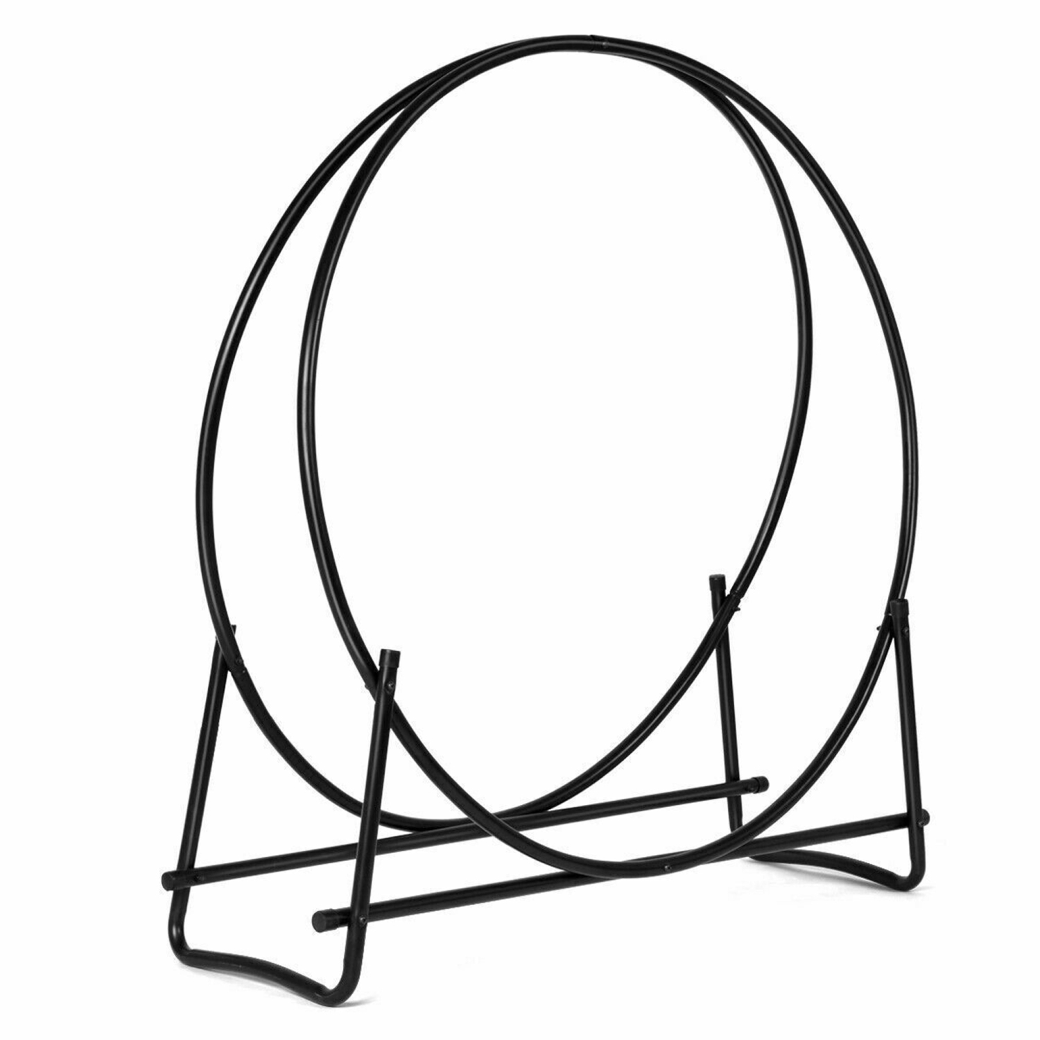 Gymax 40'' Steel Tubular Log Hoop Round Firewood Storage Holder Rack