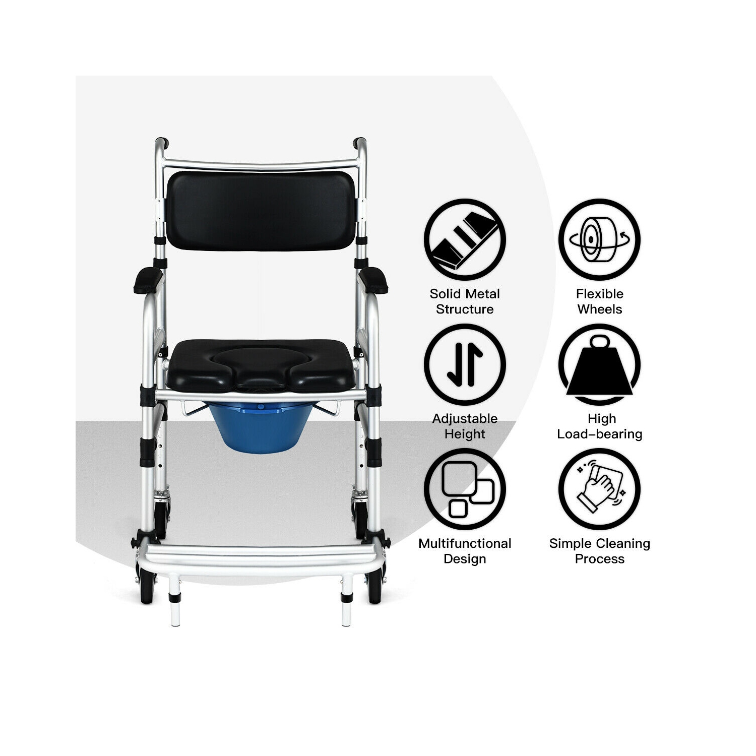 Gymax 2-in-1 Aluminum Commode/Shower Wheelchair w/ Locking Casters Adjustable Height