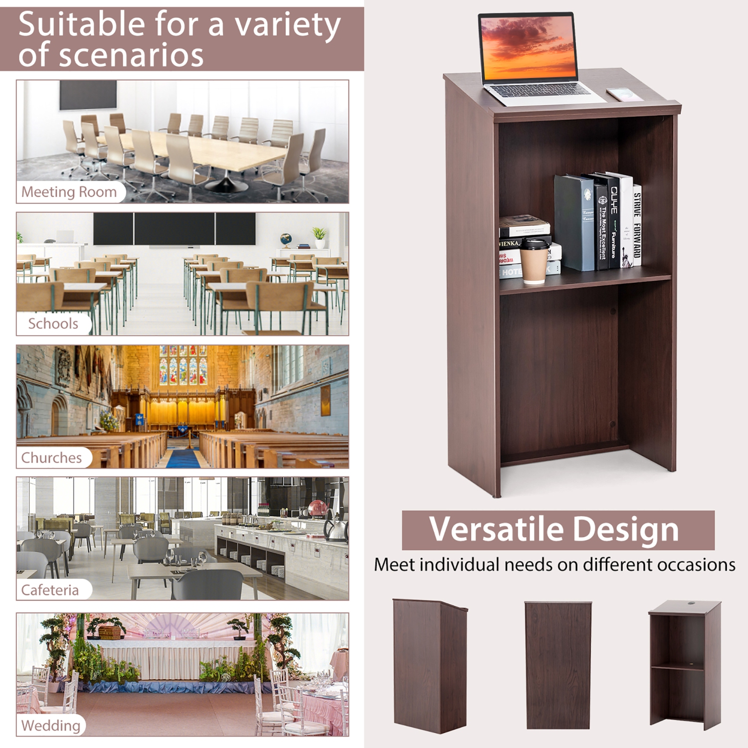 Gymax 46'' Podium Stand Hostess Stand w/ Tilted Desktop & Edge Stopper Pulpits