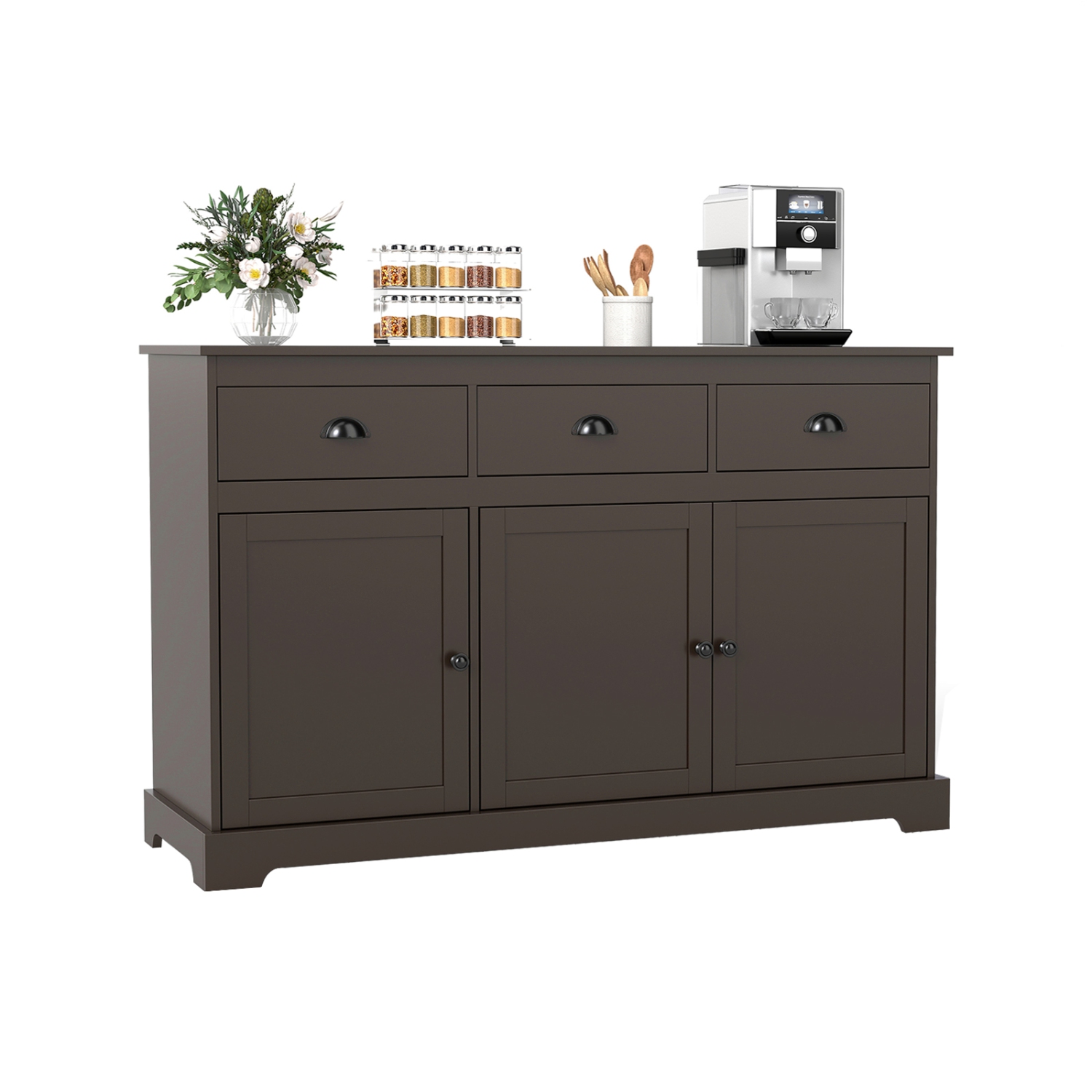 Gymax Modern Buffet Sideboard 53.5'' Storage Cabinet w/ 3 Drawers 3 Doors Brown