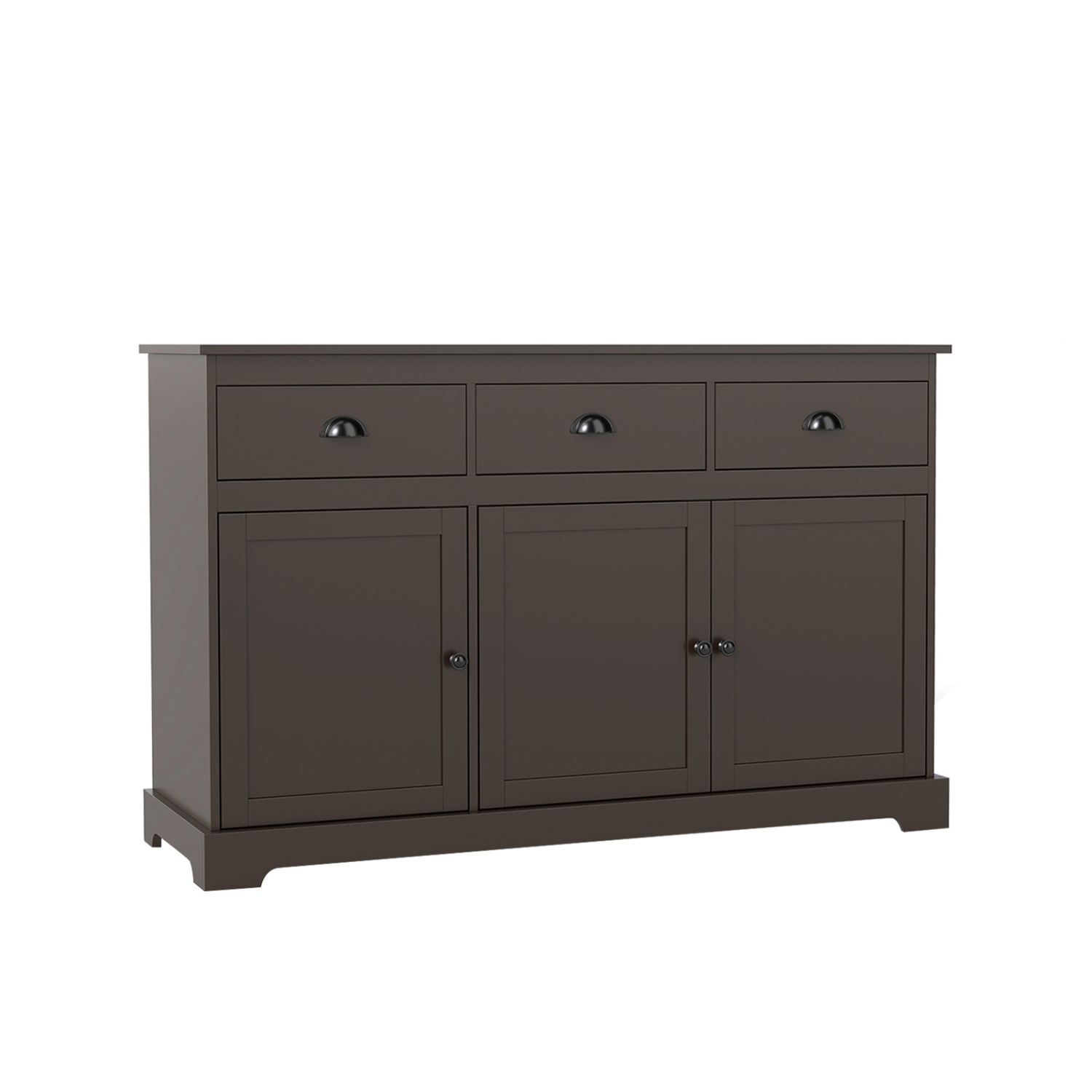 Gymax Modern Buffet Sideboard 53.5'' Storage Cabinet w/ 3 Drawers 3 Doors Brown