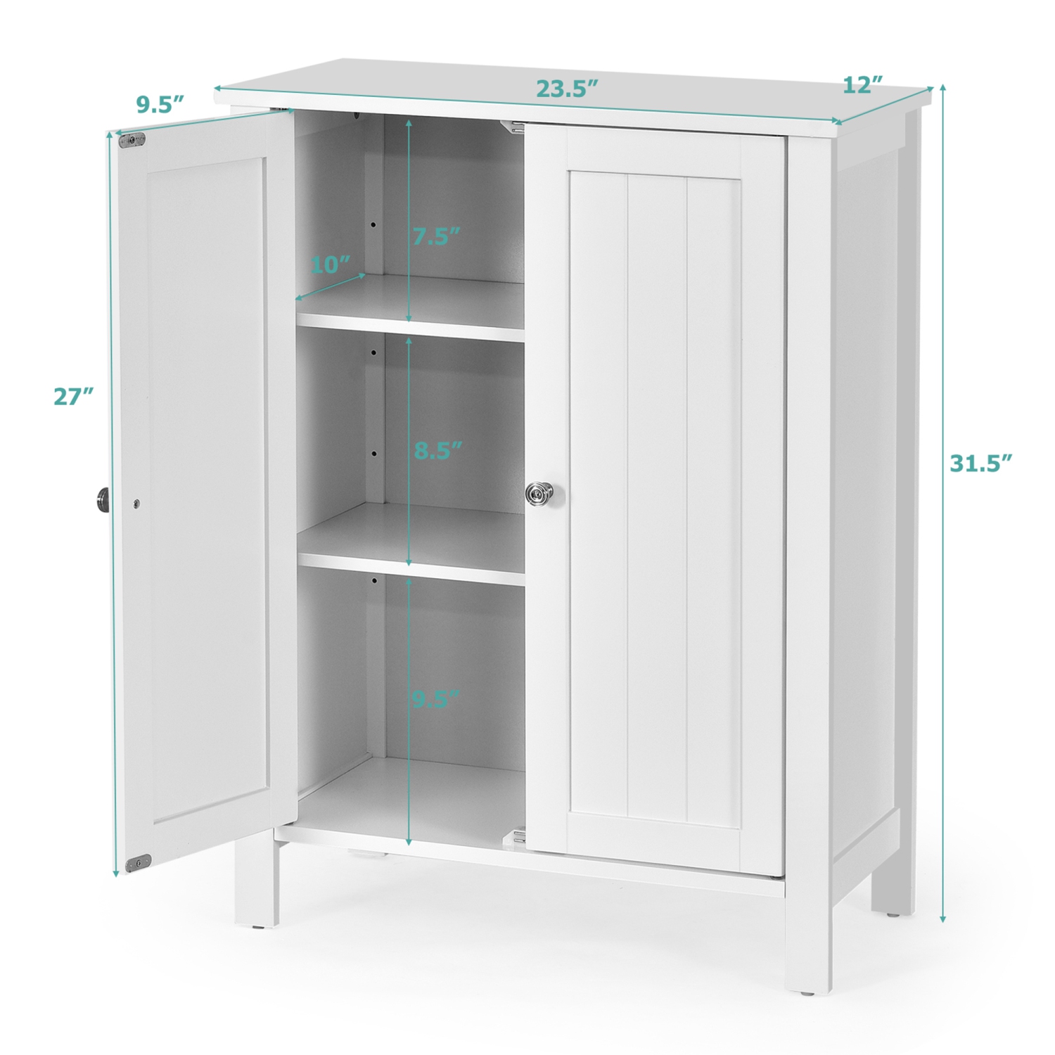 Gymax 2-Door Bathroom Floor Storage Cabinet Space Saver Organizer w/ Adjustable Shelf