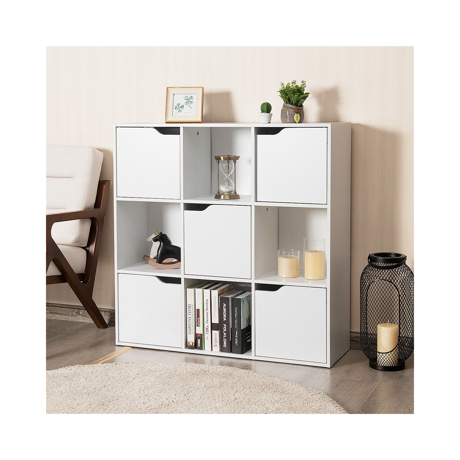 Gymax 9 Cube Bookcase Cabinet Wood Bookcase Storage Shelves Room Divider Organization