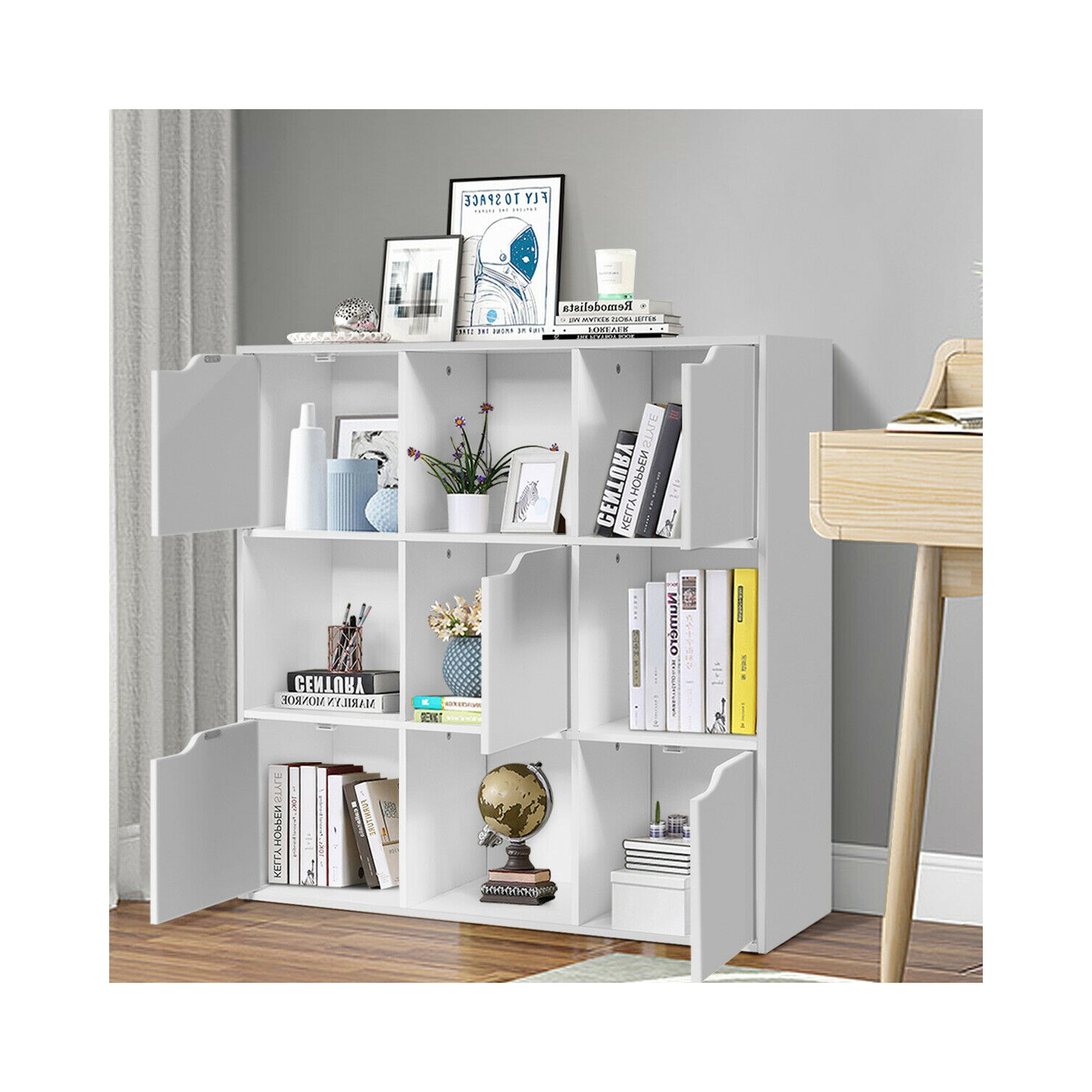 Gymax 9 Cube Bookcase Cabinet Wood Bookcase Storage Shelves Room Divider Organization