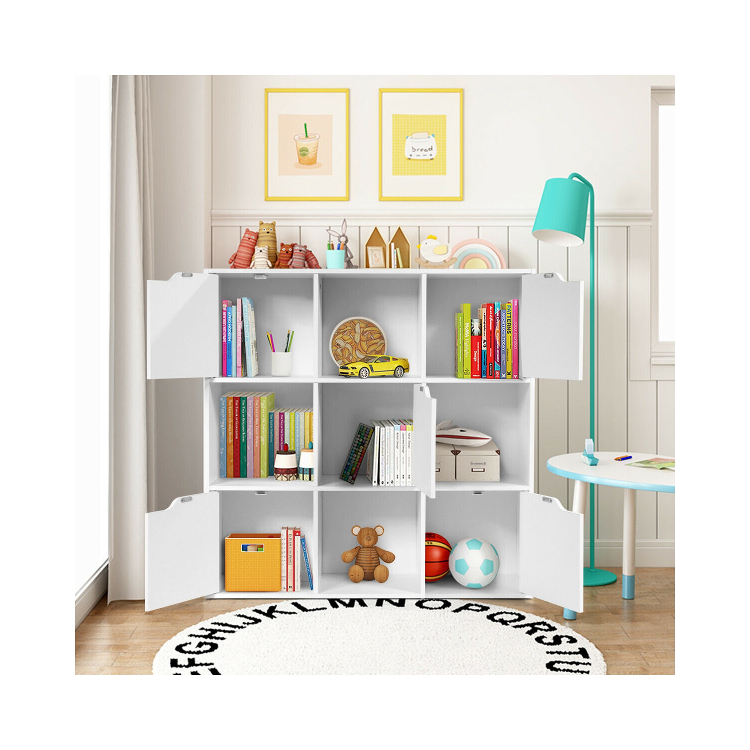 Gymax 9 Cube Bookcase Cabinet Wood Bookcase Storage Shelves Room Divider Organization