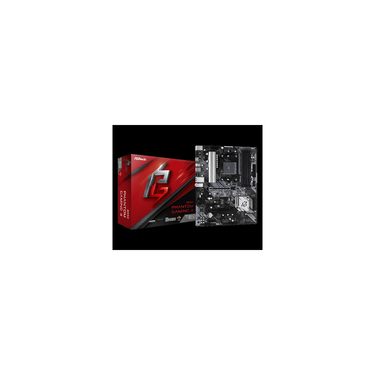 ASRock B550 PHANTOM GAMING 4 ATX Motherboard - Socket AM4 - AMD B550 Chipset - Supports DDR4-4733+(OC) - 1x PCIe 4.0 x16 - 1x PCIe 3.0 x16 - 2x M.2 Socket3 - M.2 Key E for WiFi - USB 3.2 Gen1 Type-A -