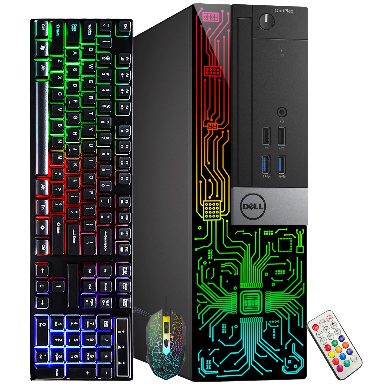 Refurbished (Good) - Custom Built RGB Lights Gaming PC - Dell OptiPlex Desktop Computer Intel Core i5 6500 NVIDIA GeForce GT 1030 2GB 16GB RAM 1TB SSD Win 10 Pro WIFI HDMI