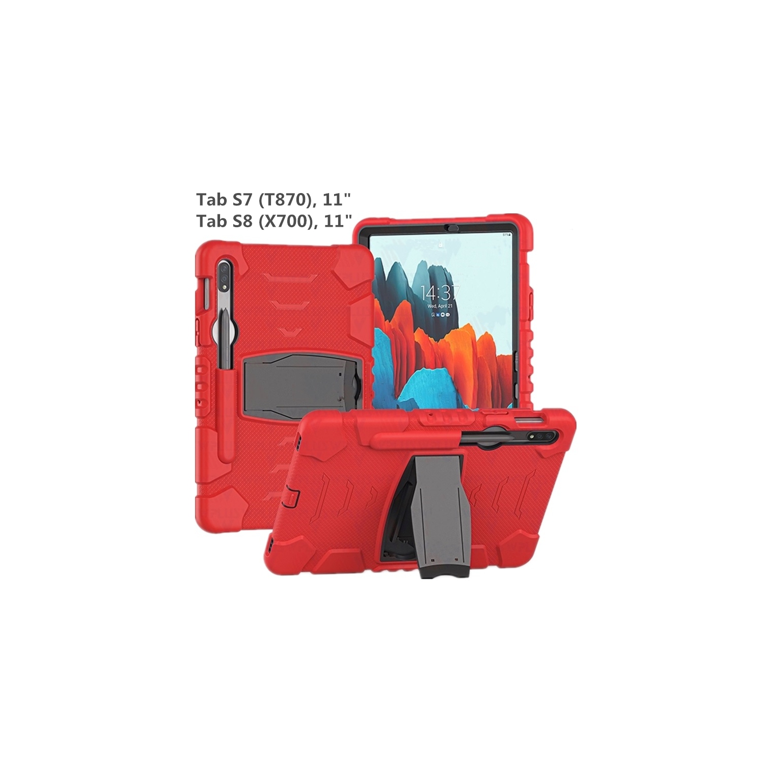 [CSmart] Étui antichoc robuste et robuste avec béquille pour tablette Samsung Tab S7/S8 11 po T870 T875 X700 X706, rouge