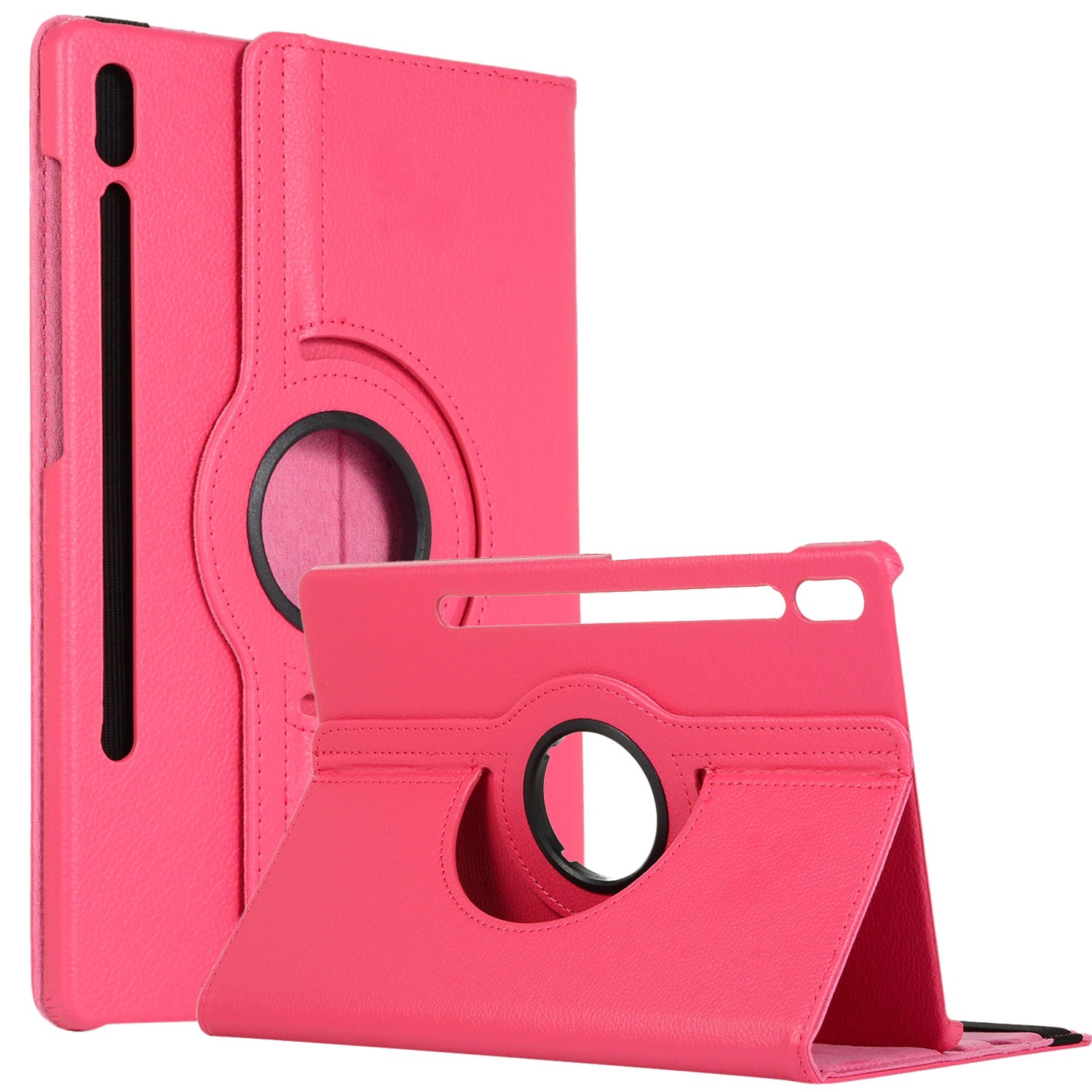 【CSmart】 Rotating PU Leather Stand Case Smart Cover for Samsung Galaxy Tab S7 Plus / S8 Plus 2022 12.4", T970 / X800, Hot Pink