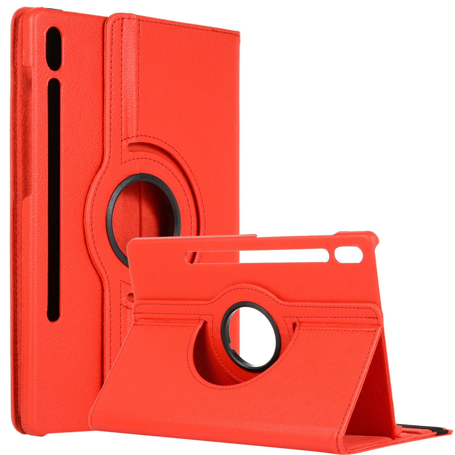 【CSmart】 Rotating PU Leather Stand Case Smart Cover for Samsung Galaxy Tab S7 Plus / S8 Plus 2022 12.4", T970 / X800, Red