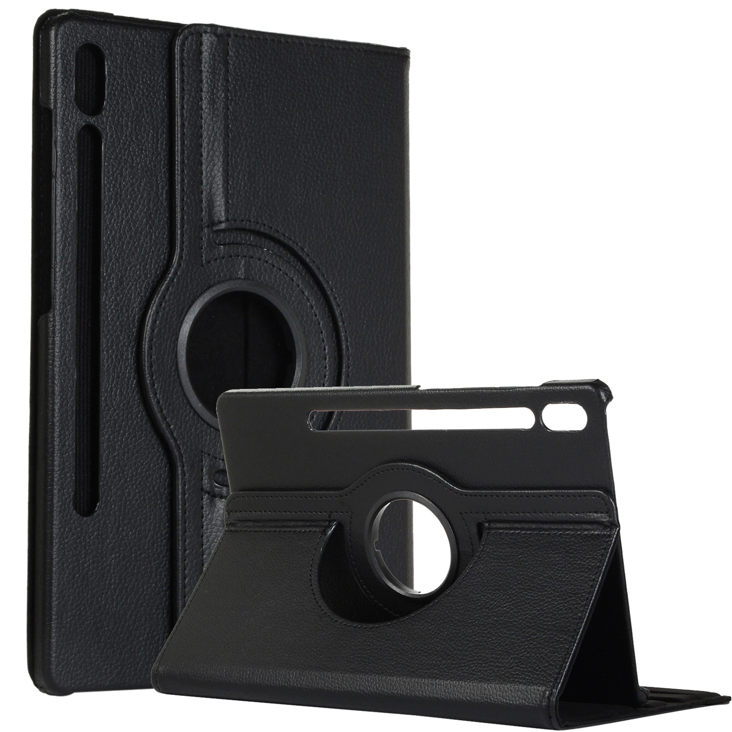 【CSmart】 Rotating PU Leather Stand Case Smart Cover for Samsung Galaxy Tab S7 Plus / S8 Plus 2022 12.4", T970 / X800, Black