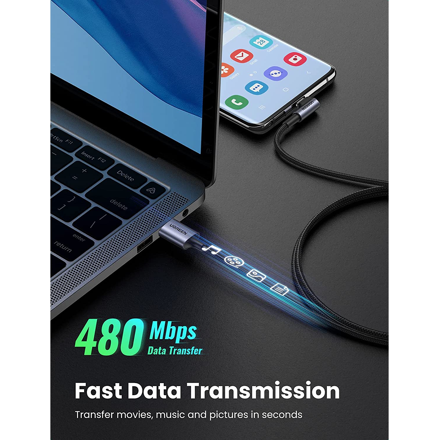 Câble USB-C Câble de chargement rapide USB-C à angle droit de 90 degrés câble USB à USB-C tressé en nylon compatible avec la manette PS5, Samsung