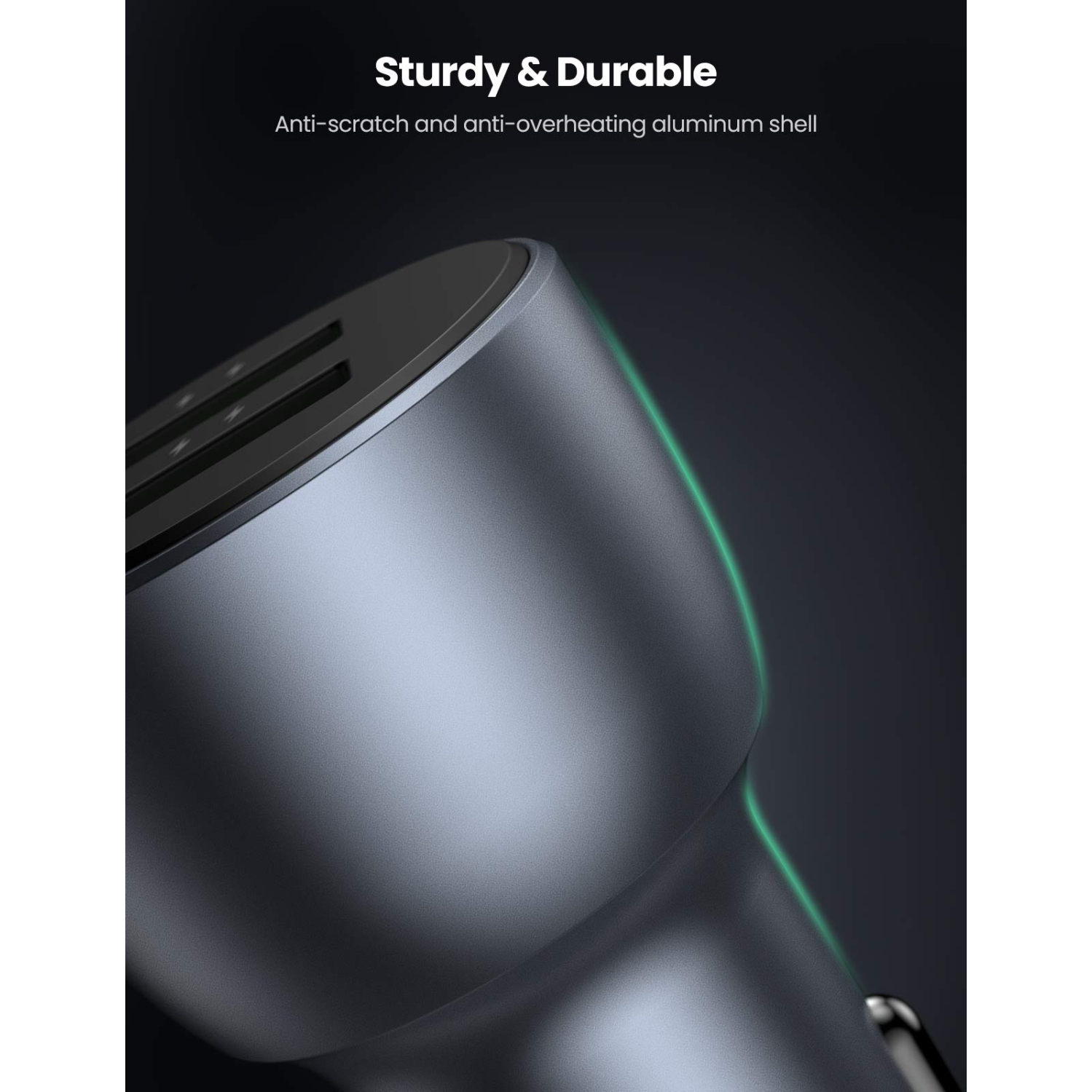 Chargeur USB pour l’auto d’UGREEN, adaptateur USB double QC 3.0 à recharge rapide de 36 W pour l’auto en aluminium compatible avec iPhone se/11/11 P