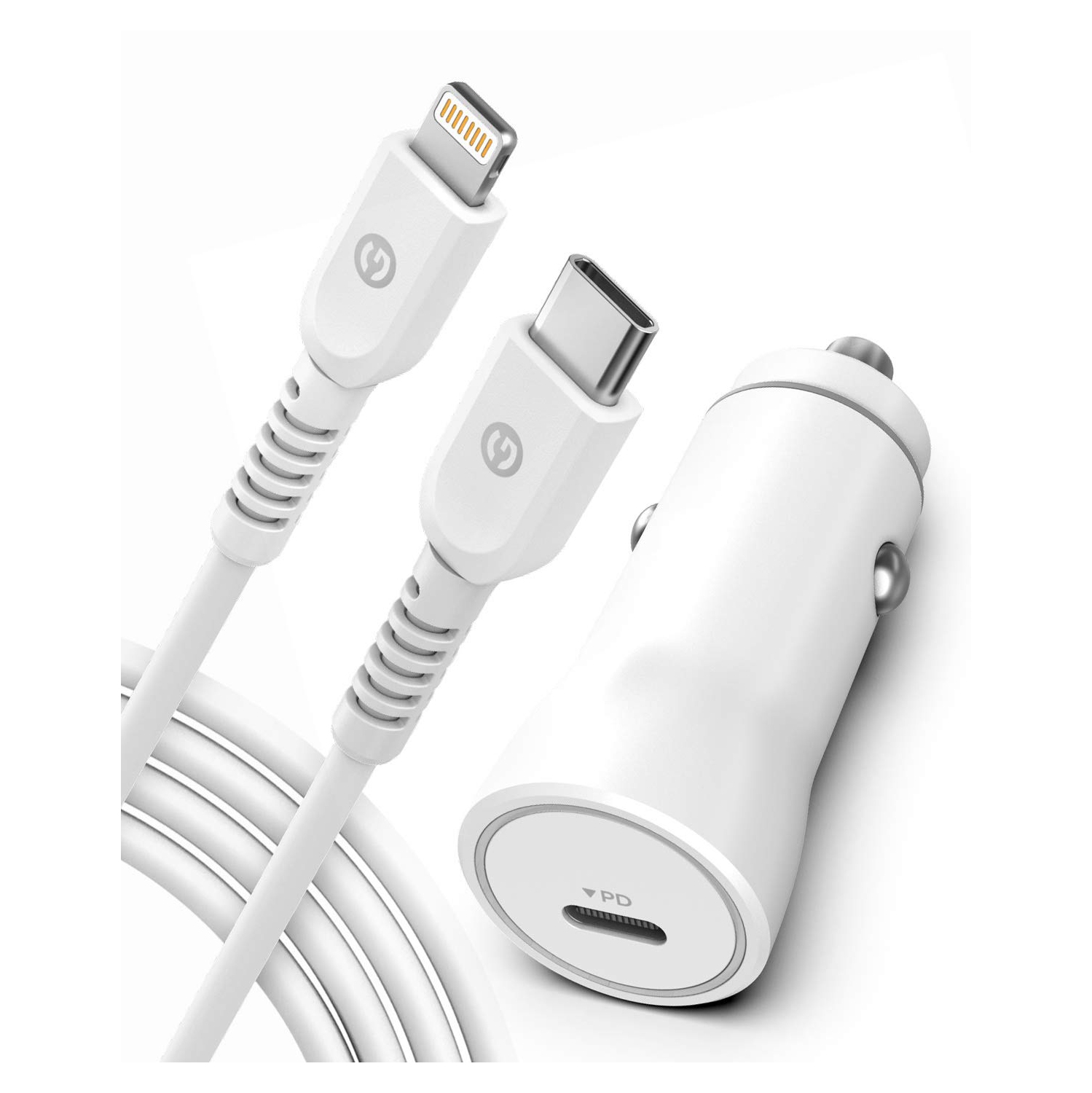 Chargeur d’auto rapide Galvanox pour iPhone Câble Lightning vers USB C certifié Apple avec adaptateur de recharge rapide PD (pour IP)