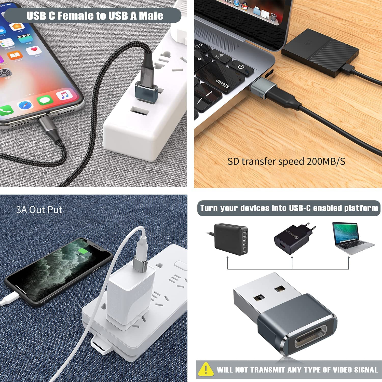 Adaptateur USB-C femelle à USB mâle de HLD - Paquet de 3 et adaptateur de  câble de chargement type C à USB-A pour iPhone 11/12 Pro Max AirPods iPad  Air