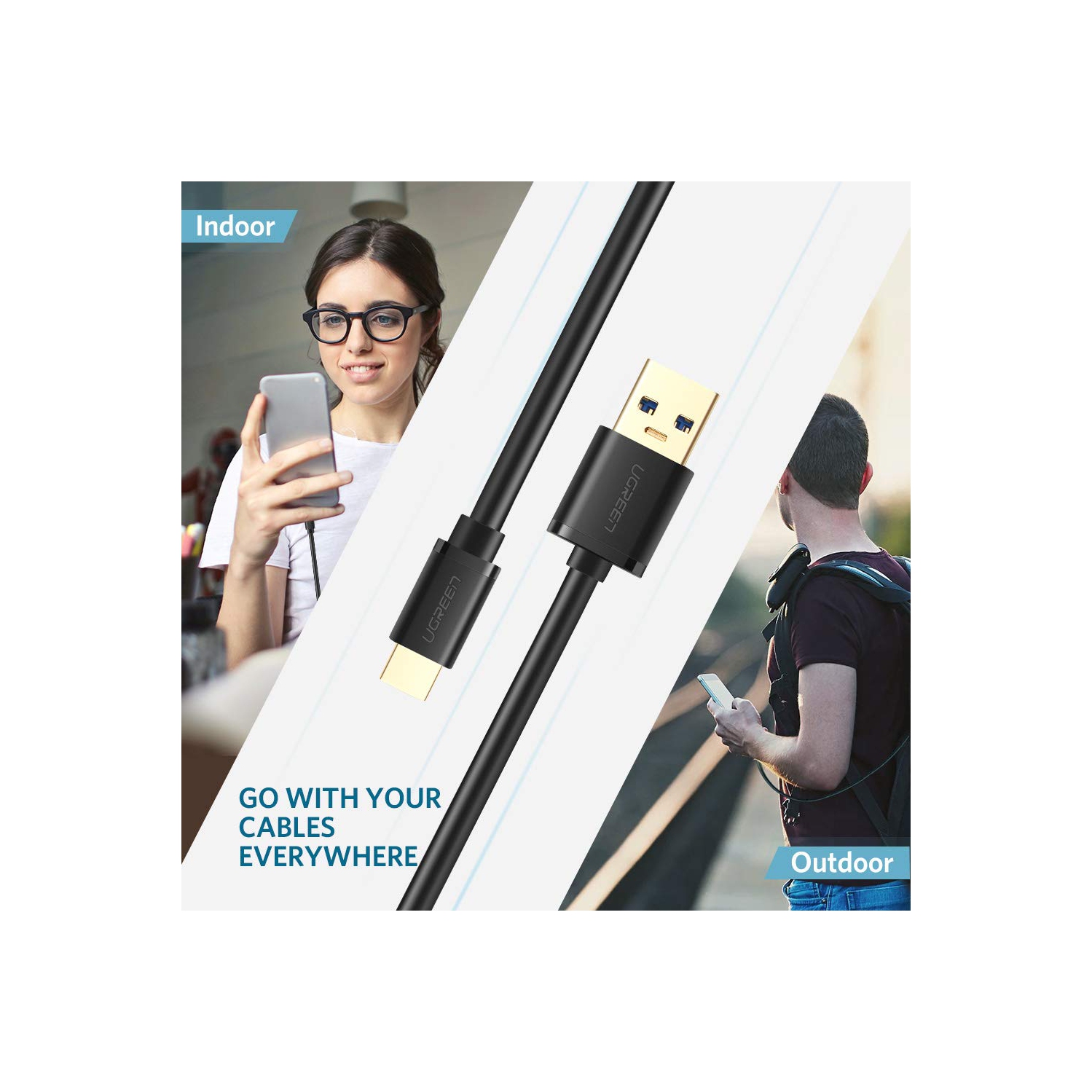 Câble USB-C USB-C à USB 3.0 d’UGREEN Câble de chargement rapide Cordon de chargement pour Galaxy S20, S10, S9, Note 10, S8 de SamsungS8 P