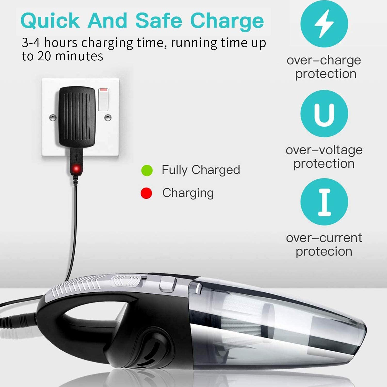 Aspirateur à main sans fil, Mini aspirateur portatif pour voiture à sec, 120&nbsp;W d'aspiration PUISSANTE rechargeable pour les poils d'animaux,