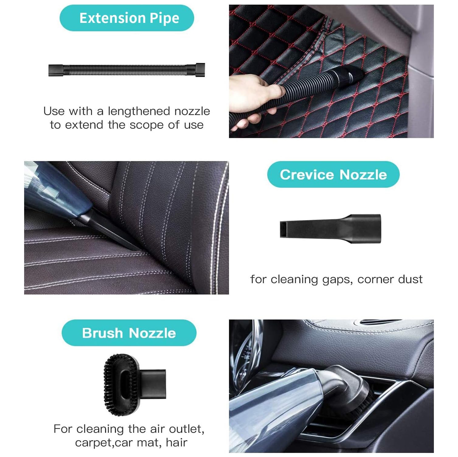 Aspirateur à main sans fil, Mini aspirateur portatif pour voiture à sec, 120&nbsp;W d'aspiration PUISSANTE rechargeable pour les poils d'animaux,