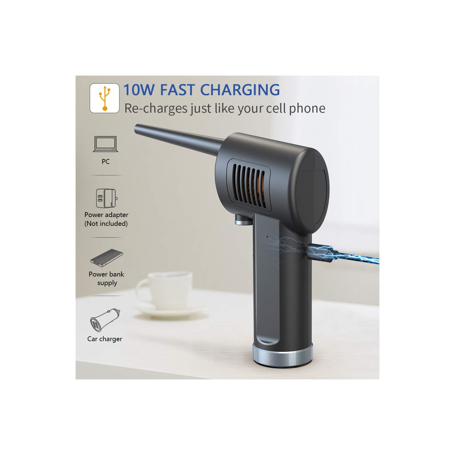 10W Fast Charging,Replaces Compressed Air Cans Powerful 35000RPM Riiai Cordless Air Duster for Computer,15000mAh Battery Powered Air Blower 