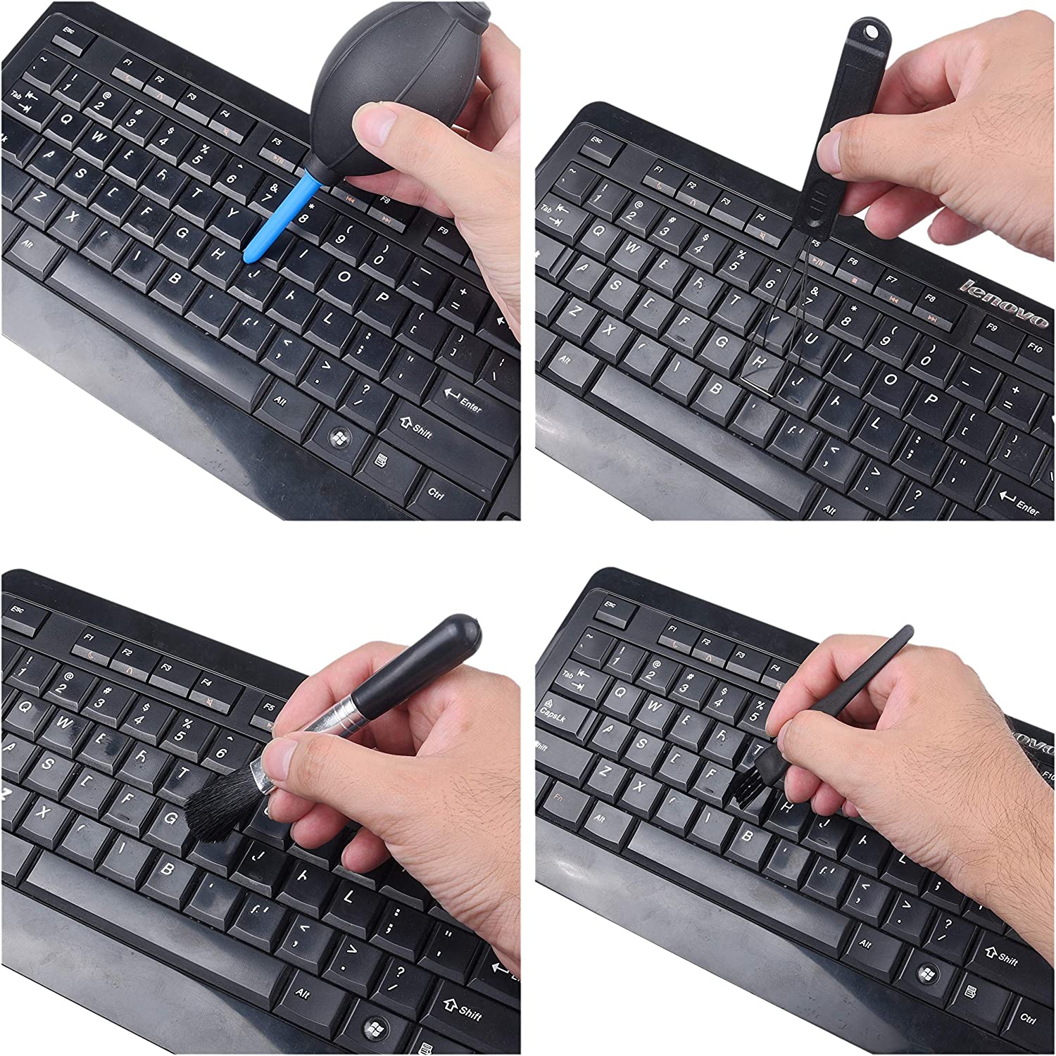 Camkix Keyboard Cleaning Kit - 1x Mini Brush, 1x Cleaning Brush, 1x Keyboard Cap Remover, 1x Air Blower and 1x Cleaning Clot