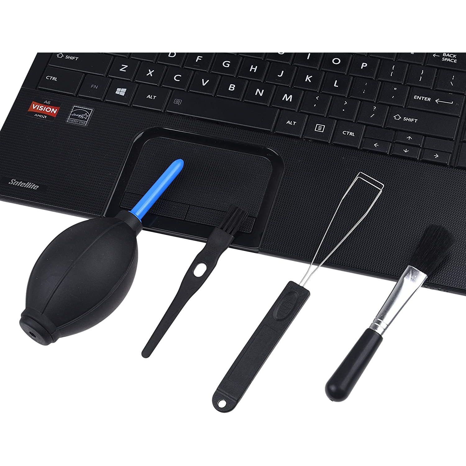 Camkix Keyboard Cleaning Kit - 1x Mini Brush, 1x Cleaning Brush, 1x Keyboard Cap Remover, 1x Air Blower and 1x Cleaning Clot