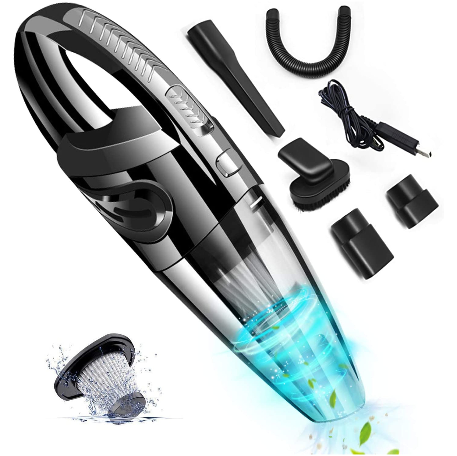 Aspirateur à main sans fil, aspirateur de voiture sans fil Rabbitstorm, aspirateur à main, recharge USB avec filtre lavable, aspirateur sec et humide
