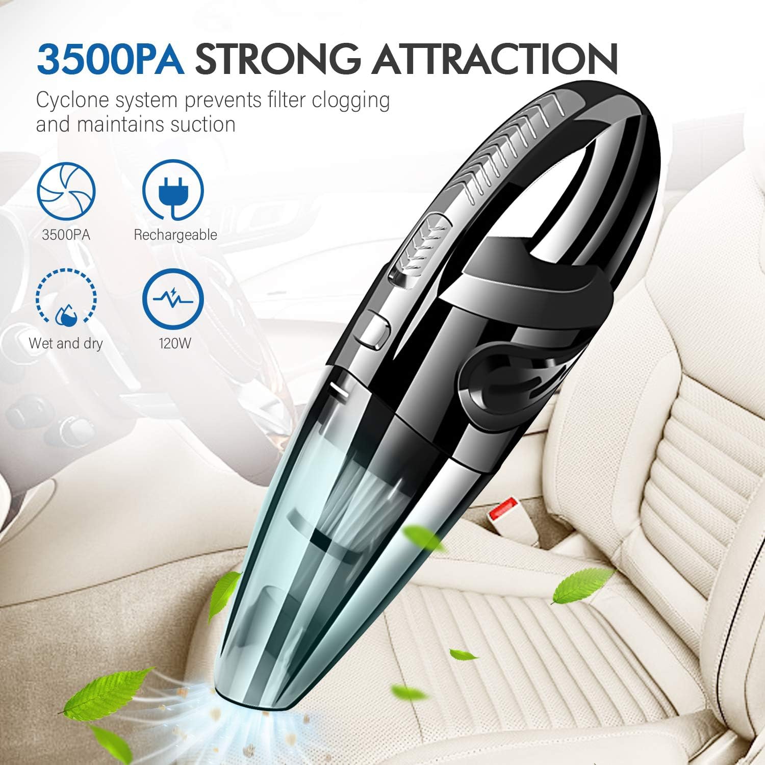 Aspirateur à main sans fil, aspirateur de voiture sans fil Rabbitstorm, aspirateur à main, recharge USB avec filtre lavable, aspirateur sec et humide