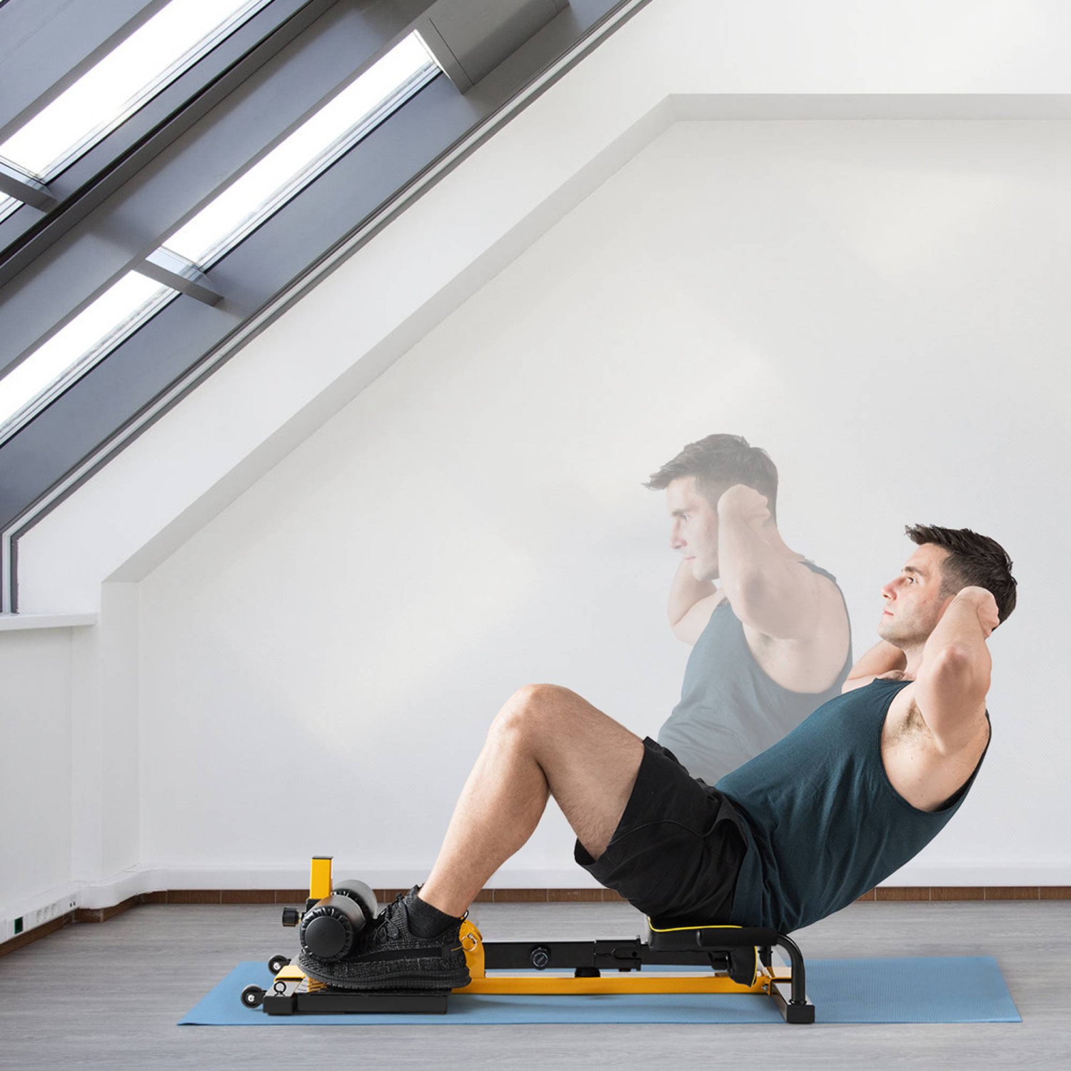 Machine à Squat Multifonctionnel, Muscalation pour Dos, Bras, Reins etc. Hauteur Ajustable, Coussin Ergonomique Ajustable, Roue de Transport, Boucles