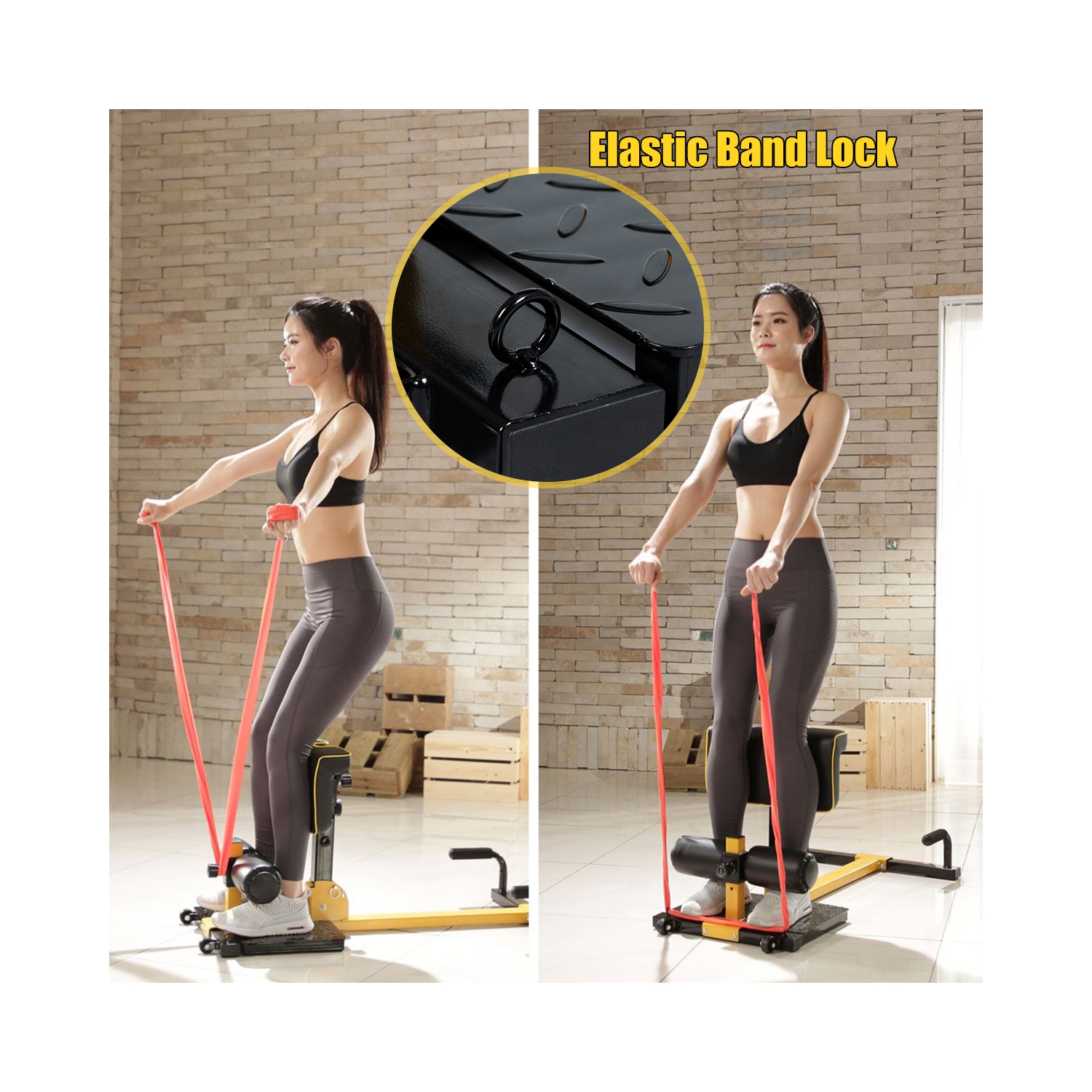 Machine à Squat Multifonctionnel, Muscalation pour Dos, Bras, Reins etc. Hauteur Ajustable, Coussin Ergonomique Ajustable, Roue de Transport, Boucles