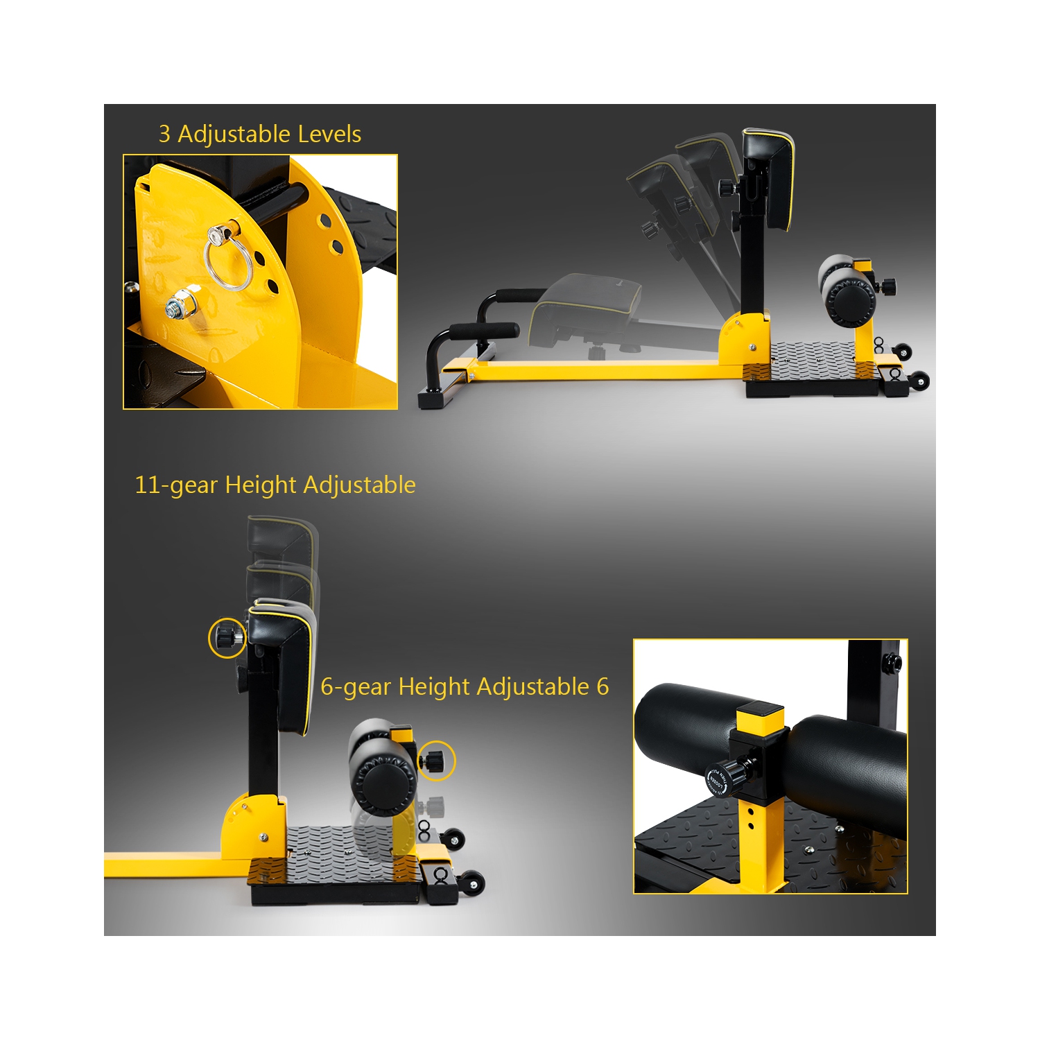 Machine à Squat Multifonctionnel, Muscalation pour Dos, Bras, Reins etc. Hauteur Ajustable, Coussin Ergonomique Ajustable, Roue de Transport, Boucles