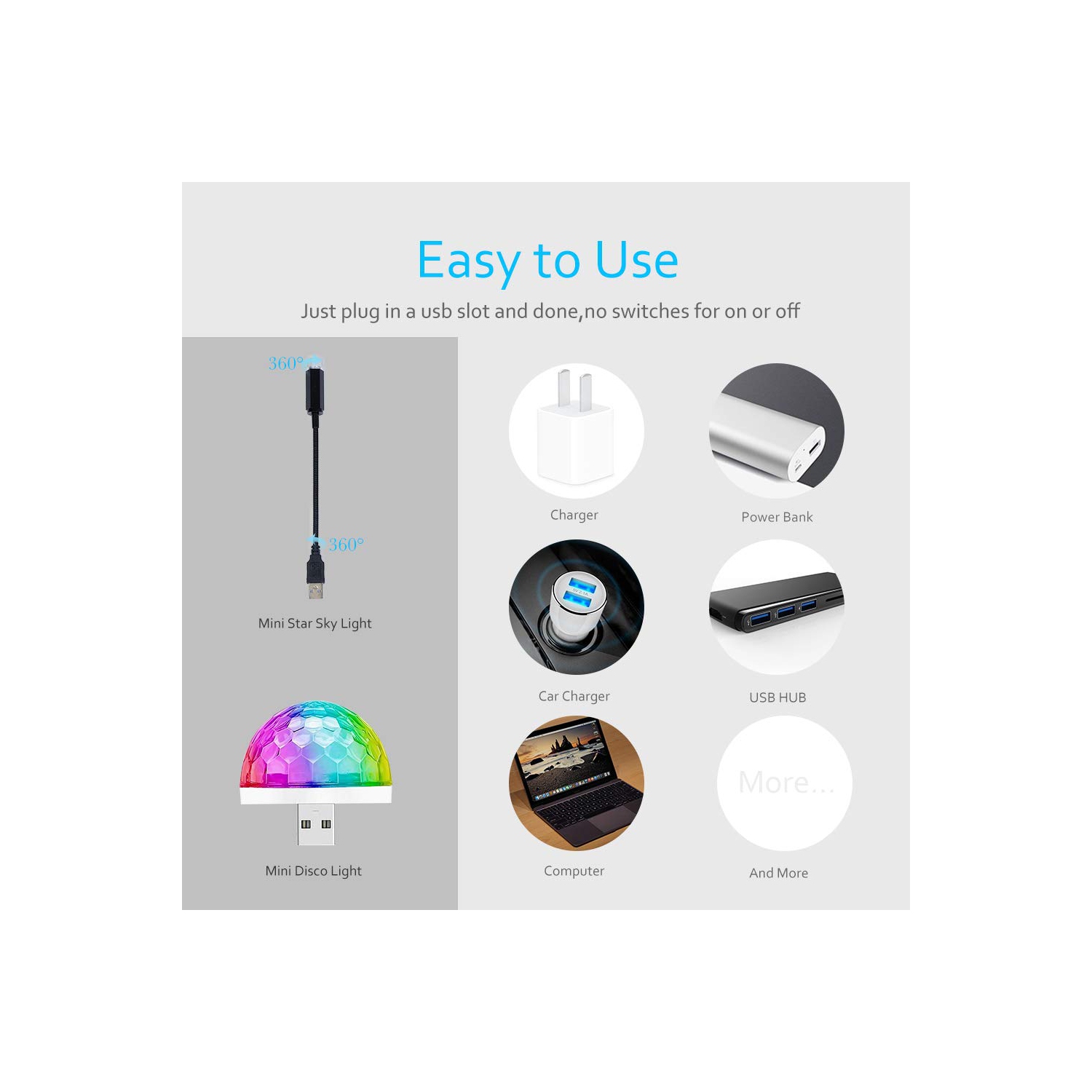 Romantic Auto Roof USB Star Lights with Mini Disco Light, Aevdor USB Night Lights, Flexible Atmosphere Decorations Lamp for