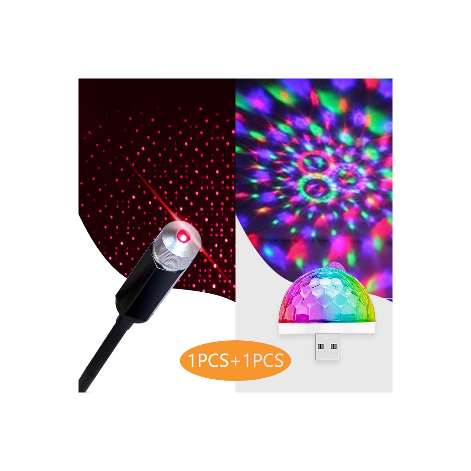 Romantic Auto Roof USB Star Lights with Mini Disco Light, Aevdor USB Night Lights, Flexible Atmosphere Decorations Lamp for